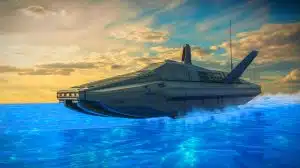Illustration de la présentation du navire autonome Sea Dagger par Leidos pour les forces spéciales britanniques.