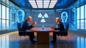 Illustration de l'accord sino-américain sur l'exclusion de l'intelligence artificielle dans les décisions nucléaires.