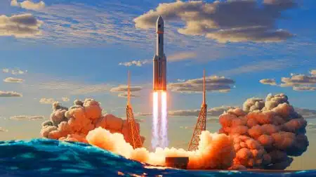 Illustration of Rocket Lab's Neutron rocket designed for rapid military cargo delivery.