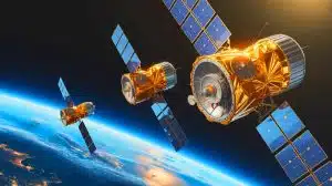 Illustration von geheimen russischen Kosmos-Satelliten in der Erdumlaufbahn.