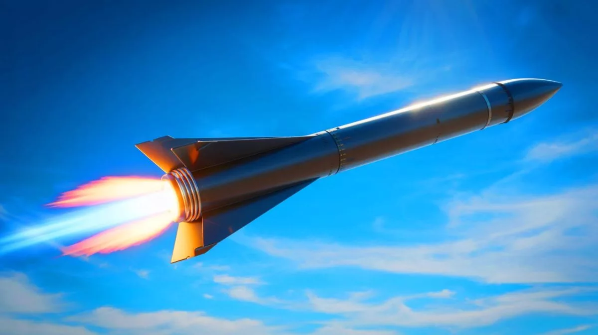 Illustration of helium-enhanced missile propulsion demonstrating increased thrust and reduced infrared detectability.