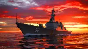 Illustration of a new North Korean 5,000-ton destroyer amid geopolitical tensions.