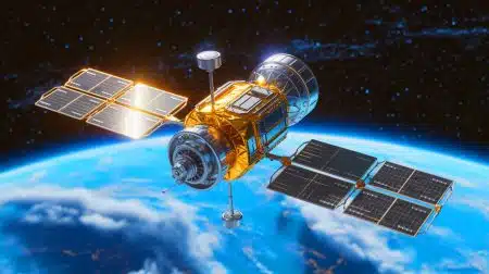 Illustration de la collaboration entre Anduril Industries et Impulse Space pour le développement d'un satellite manœuvrable en orbite géostationnaire.