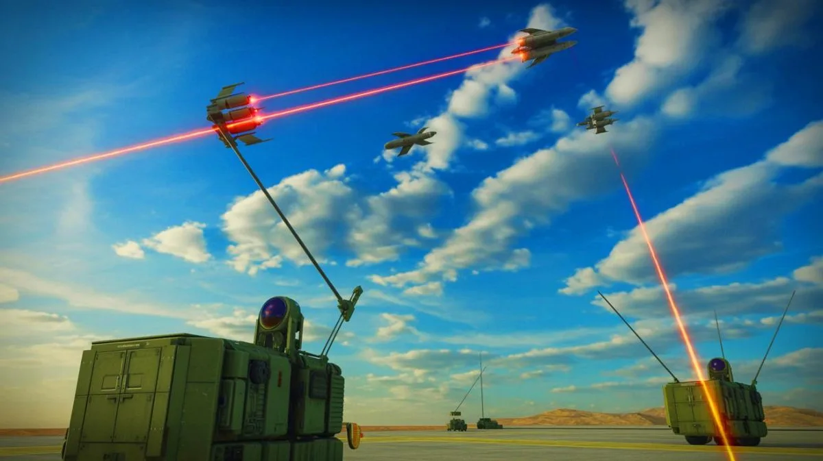 Illustration of the Iron Beam 450 laser-based air defense system.