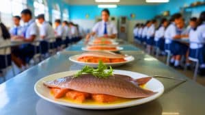 Illustration of endangered angel sharks being served in a Brazilian public institution.