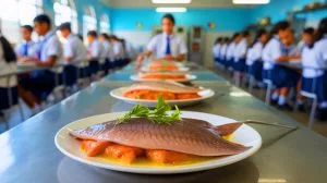 Illustration of endangered angel sharks being served in a Brazilian public institution.