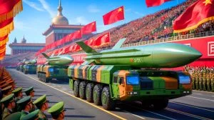 Illustration of China's advanced hypersonic missiles YJ-21 and DF-17 showcased during the Victory Day parade.