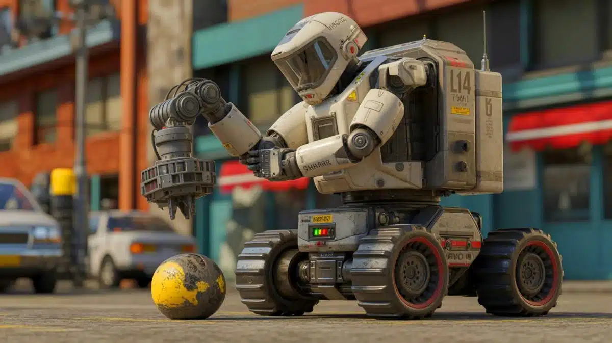 Illustration von einem L3Harris T4 Roboter bei der Bombenentschärfung.