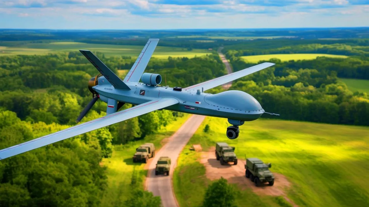 Illustration of Russian drones violating Polish airspace, highlighting geopolitical tensions and testing NATO's resolve.