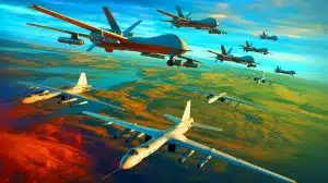 Illustration von der Operation Spiderweb der ukrainischen Armee gegen russische Bomber.