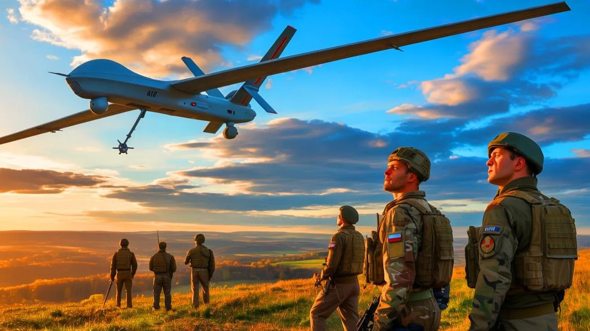 Illustration von der geopolitischen Spannung zwischen Russland und der NATO durch Drohneneinsätze in Polen.