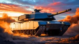 Illustration von einem AbramsX-Panzer, der moderne militärische Technologie und Innovation verkörpert.