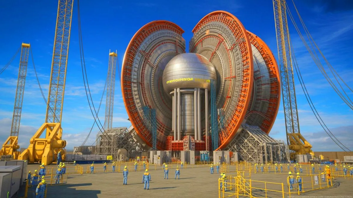 Illustration of the ITER nuclear fusion reactor's magnet system and its role in advancing clean energy technology.