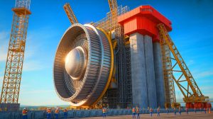 Illustration of the ITER reactor core assembly in Cadarache, France, highlighting the involvement of Westinghouse in nuclear fusion efforts.
