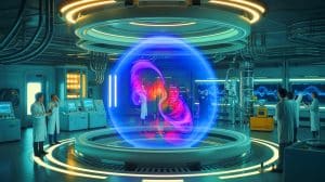 Illustration of microscopic magnetic ripples influencing large-scale plasma changes.