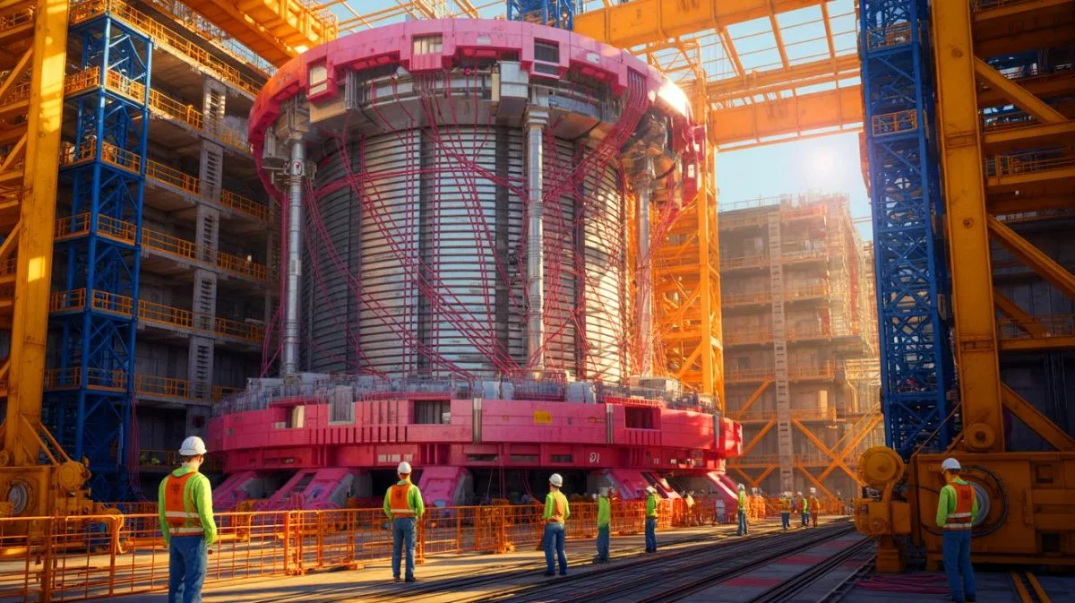 Illustration of the ITER Tokamak Reactor's Central Solenoid in Development.