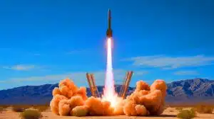 Illustration of Raytheon's ground-launched StormBreaker smart weapon test in the Mojave Desert.