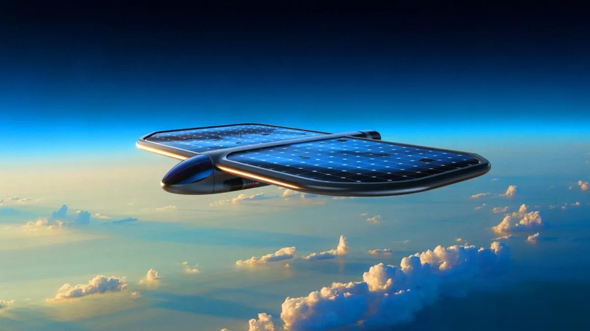 Illustration von einer solarbetriebenen Drohne in der Stratosphäre.