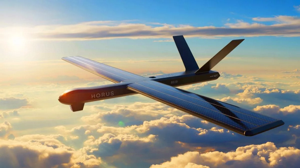 Illustration of the Horus A stratospheric solar drone operating at high altitudes.