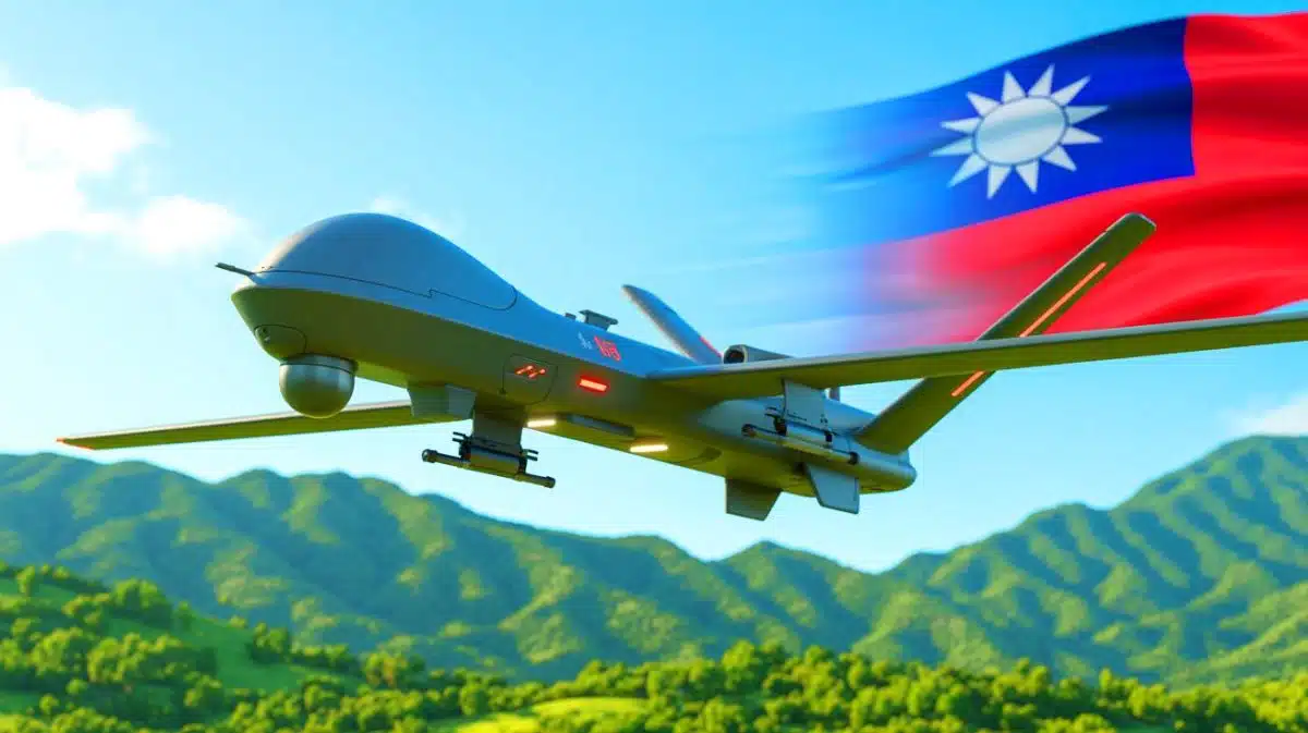 Illustration de la collaboration stratégique entre Taiwan et le Portugal pour la production locale de drones militaires avancés.