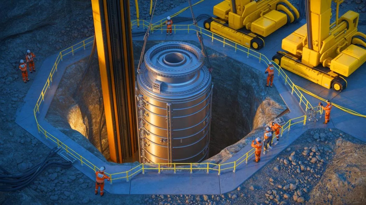Illustration of a 15-megawatt underground nuclear reactor by Deep Fission.