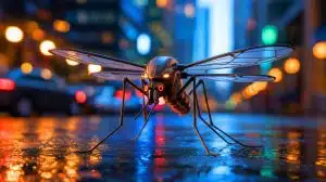 Illustration of a mosquito-sized drone designed for covert military surveillance.