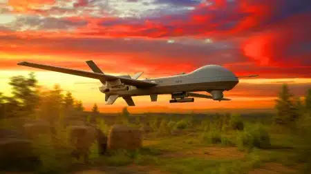 Illustration of a Ukrainian strike drone developed to counter Russian electronic warfare tactics.