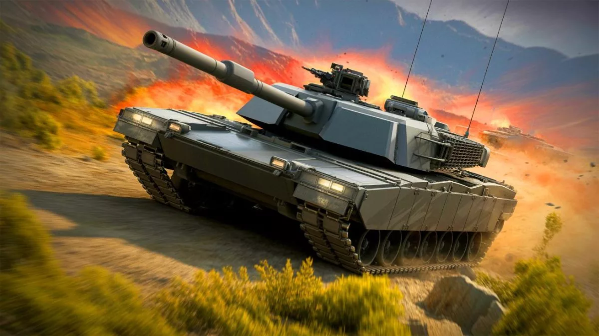 Illustration of the AbramsX tank integrating advanced technologies for modern armored warfare.