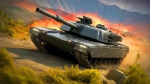 Illustration of the AbramsX tank integrating advanced technologies for modern armored warfare.