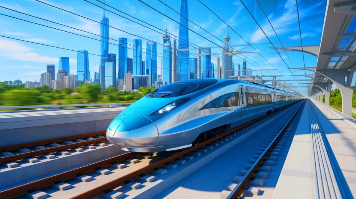 Illustration de la nouvelle génération de trains à grande vitesse CR450 testée en Chine.