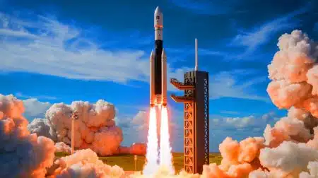 Illustration von der Neutron-Rakete von Rocket Lab bei einem potenziellen Weltraumstart.