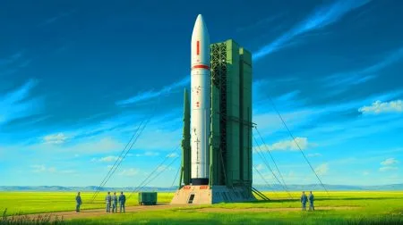 Illustration of Minuteman III nuclear missiles set against the backdrop of U.S. Air Force silos.