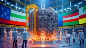 Illustration von der internationalen Zusammenarbeit zur Entwicklung der Fusionsenergie im ITER-Projekt.