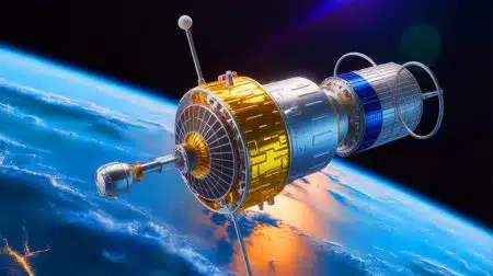 Illustration of a demonstration satellite designed for rendezvous and proximity operations in geostationary orbit.
