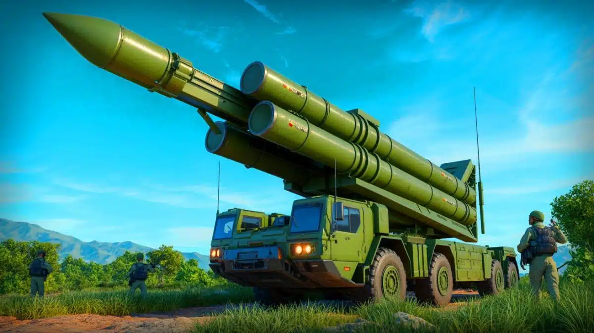Illustration von der Stationierung des Typhon-Raketensystems in Japan.