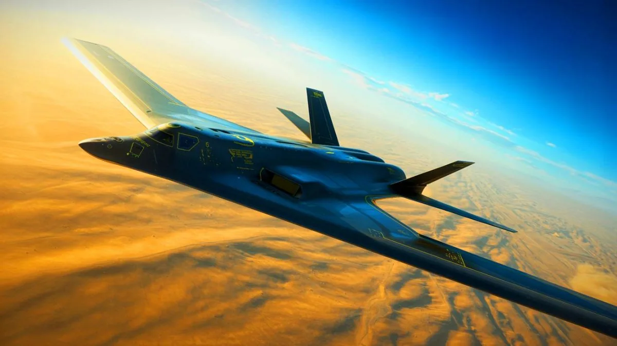 Illustration von der B-21 Raider, einem hochmodernen Tarnkappenbomber der US-Luftwaffe.