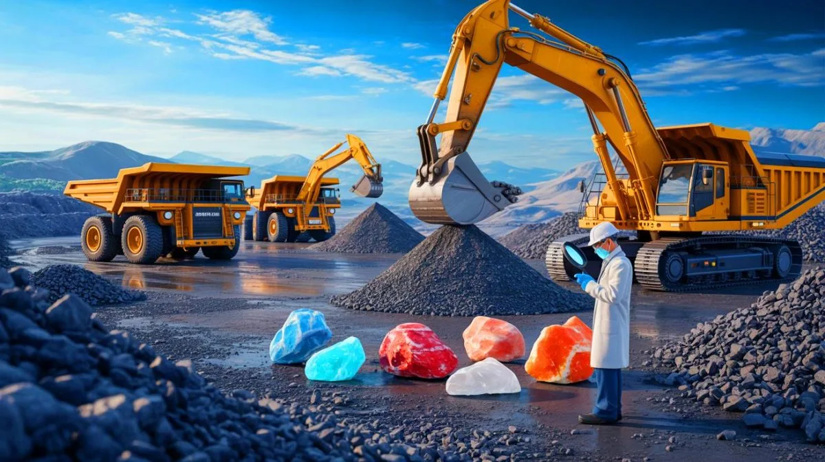 Illustration von der Rückgewinnung kritischer Mineralien aus Bergbauabfällen.