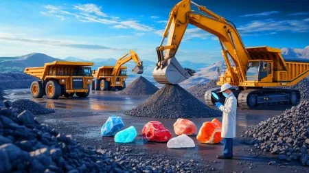 Illustration von der Rückgewinnung kritischer Mineralien aus Bergbauabfällen.