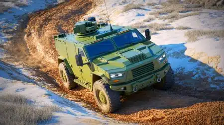 Illustration of the BAE Systems BvS10 armored vehicle demonstrating its mobility and versatility across diverse terrains.
