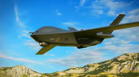 Illustration of Lockheed Martin Skunk Works Vectis, a stealthy autonomous drone designed for advanced air combat capabilities.