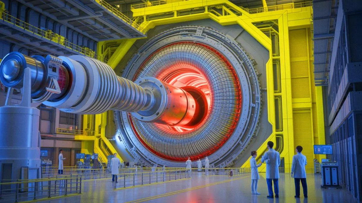 Illustration von der Fertigstellung des Solenoid Central im ITER-Reaktor, einem entscheidenden Schritt zur Kernfusion.