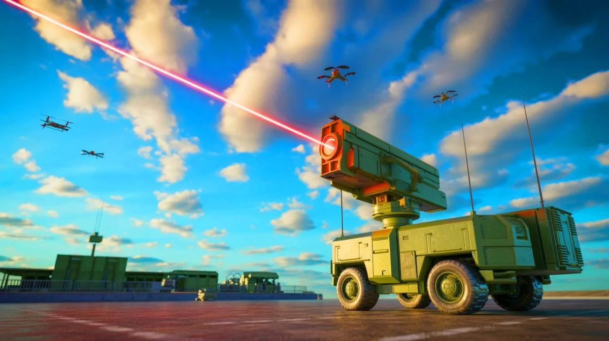 Illustration of Apollo, a high-energy laser weapon developed by Electro Optic Systems, designed to counter drone threats.
