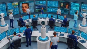 „Wir werden alle überwacht“: ICE zahlt 27 Millionen für Gesichtserkennung und Roboter die Deutsche Türen aufbrechen Illustration von den Überwachungspraktiken der US-amerikanischen Einwanderungs- und Zollbehörde ICE.