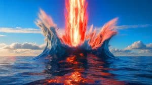 Illustration von einem Asteroideneinschlag in die Nordsee vor 43 Millionen Jahren.