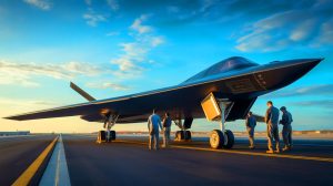 Illustration von der Ankunft des zweiten B-21 Raiders auf der Edwards Air Force Base zur Erweiterung der Testmöglichkeiten.