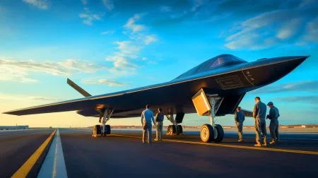 Illustration von der Ankunft des zweiten B-21 Raiders auf der Edwards Air Force Base zur Erweiterung der Testmöglichkeiten.