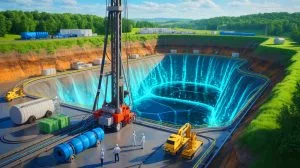 Illustration von der Entdeckung eines riesigen Wasserstoffvorkommens in Lothringen und dessen potenziellen Einfluss auf die europäische Energiepolitik.