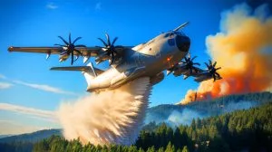Illustration von der Umrüstung eines Airbus A400M in ein Löschflugzeug zur Brandbekämpfung.