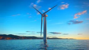 Illustration von der OceanX, der größten schwimmenden Offshore-Windkraftanlage in China.