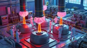 Illustration von der Umwandlung nuklearer Abfälle in nutzbaren Brennstoff durch innovative Technologien.